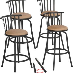 FurnitureR Kitchen Counter Barstools, Swivel Kitchen Counter-Height Stool with Backs and Footrest, Adjustable Bar Stools with Interchangeable Legs Armless, Set of 4, 24/29 Inch, Brown