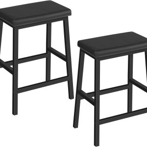 HOOBRO Bar Stools, 24" Set of 2 Bar Chairs, PU Leather Upholstered Breakfast Stools, Easy Assembly, Suitable for Kitchen, Bar, Dining Room, Black BB01MD01