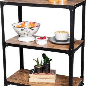Mind Reader Bar Cart, Rolling Cart, Microwave Stand, 3-Tier, Coffee Cart, Kitchen, Wood Metal, 23"L x 12"W x 29.5"H, Brown
