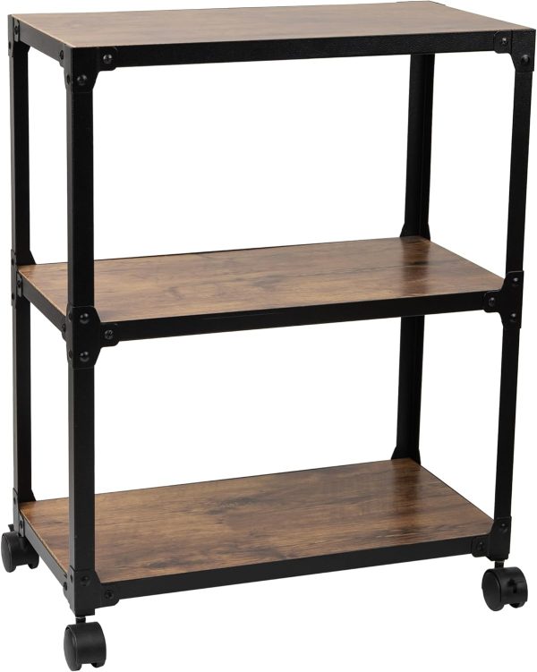 Mind Reader Bar Cart, Rolling Cart, Microwave Stand, 3-Tier, Coffee Cart, Kitchen, Wood Metal, 23"L x 12"W x 29.5"H, Brown - Image 8