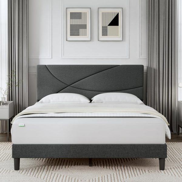 Novilla Queen Size Bed Frame Upholstered Platform Bed with Adjustable Headboard, Queen Bed Frame Upholstered Platform with Strong Wooden Slats, Easy Assembly, Dark Grey - Image 3
