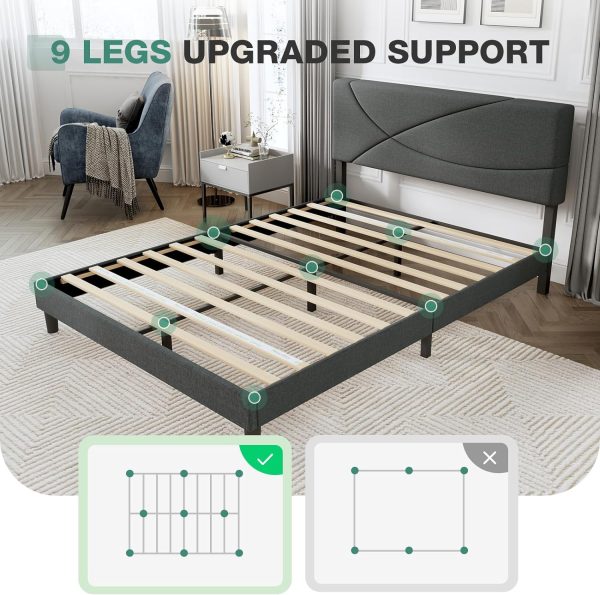 Novilla Queen Size Bed Frame Upholstered Platform Bed with Adjustable Headboard, Queen Bed Frame Upholstered Platform with Strong Wooden Slats, Easy Assembly, Dark Grey - Image 5