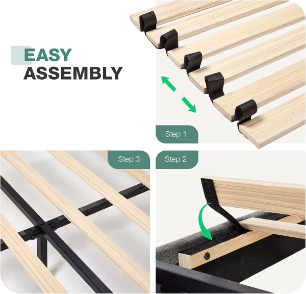 Novilla Queen Size Bed Frame Upholstered Platform Bed with Adjustable Headboard, Queen Bed Frame Upholstered Platform with Strong Wooden Slats, Easy Assembly, Dark Grey - Image 7