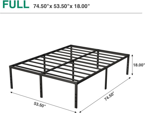 RRG 18 Inch Full Bed Frames, Heavy Duty Metal Platform with Tool Free Setup, Easy Assembly,Noise Free, Non Slip Black Bed Frame Full Size - Image 2
