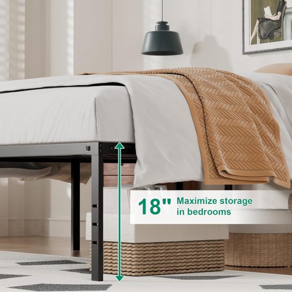 RRG 18 Inch Full Bed Frames, Heavy Duty Metal Platform with Tool Free Setup, Easy Assembly,Noise Free, Non Slip Black Bed Frame Full Size - Image 3