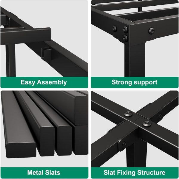 RRG 18 Inch Full Bed Frames, Heavy Duty Metal Platform with Tool Free Setup, Easy Assembly,Noise Free, Non Slip Black Bed Frame Full Size - Image 4