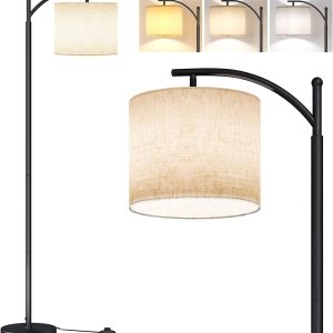 SUNMORY Arc Floor Lamp,Modern Floor Lamp with 9W 3 Color Temperatures Bulb,Metal Standing Lamps with Adjustable Hanging Lampshade,Tall Floor Lamps for Living Room,Bedroom,Office (Black)