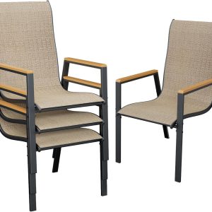 UDPATIO Patio Chairs Set of 4, Outdoor Stackable Dining Chairs with All Weather Breathable Textilene, High Back Metal Frame for Lawn Garden Backyard Deck, Brown