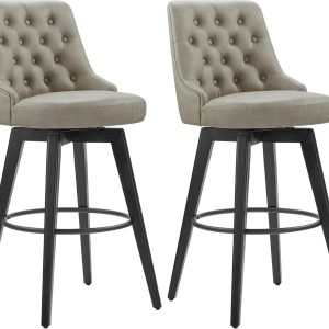 Watson & Whitely Bar Stools, 360° Swivel Upholstered Bar Stool with Back, 30" H Bar Height Barstools, Set of 2, Faux Leather in Stone Grey